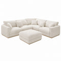 Narożna sofa z tkaniny bouclé kremowa z pufą 300 cm
