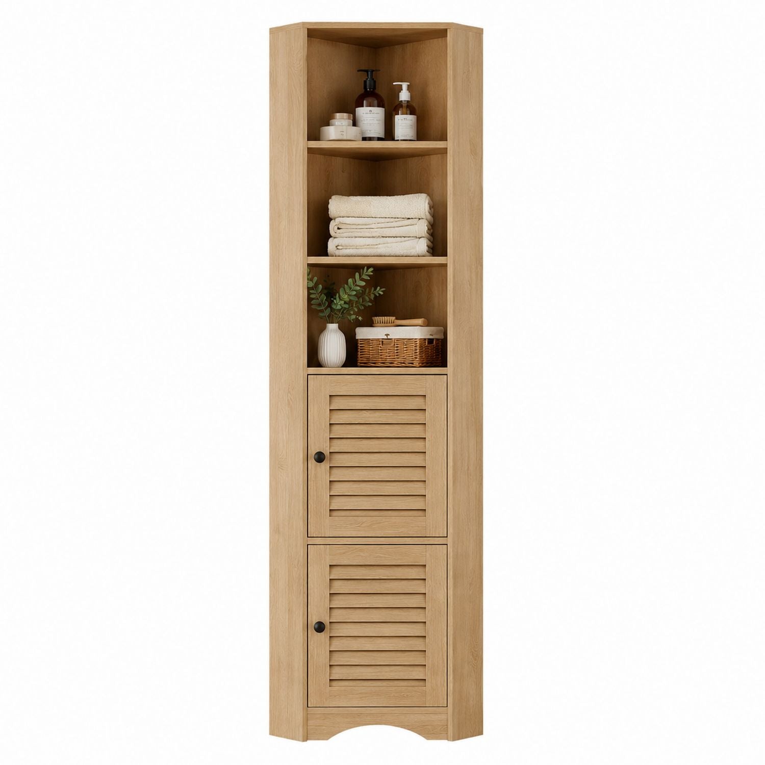 Szafka narożna MDF z półkami i drzwiczkami dąb 180x40x30 cm