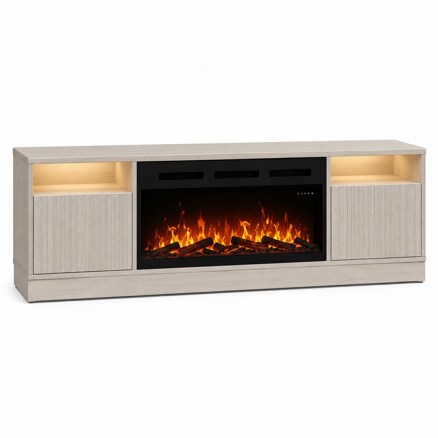 Drewniana szafka RTV z kominkiem LED 180x40x60 cm