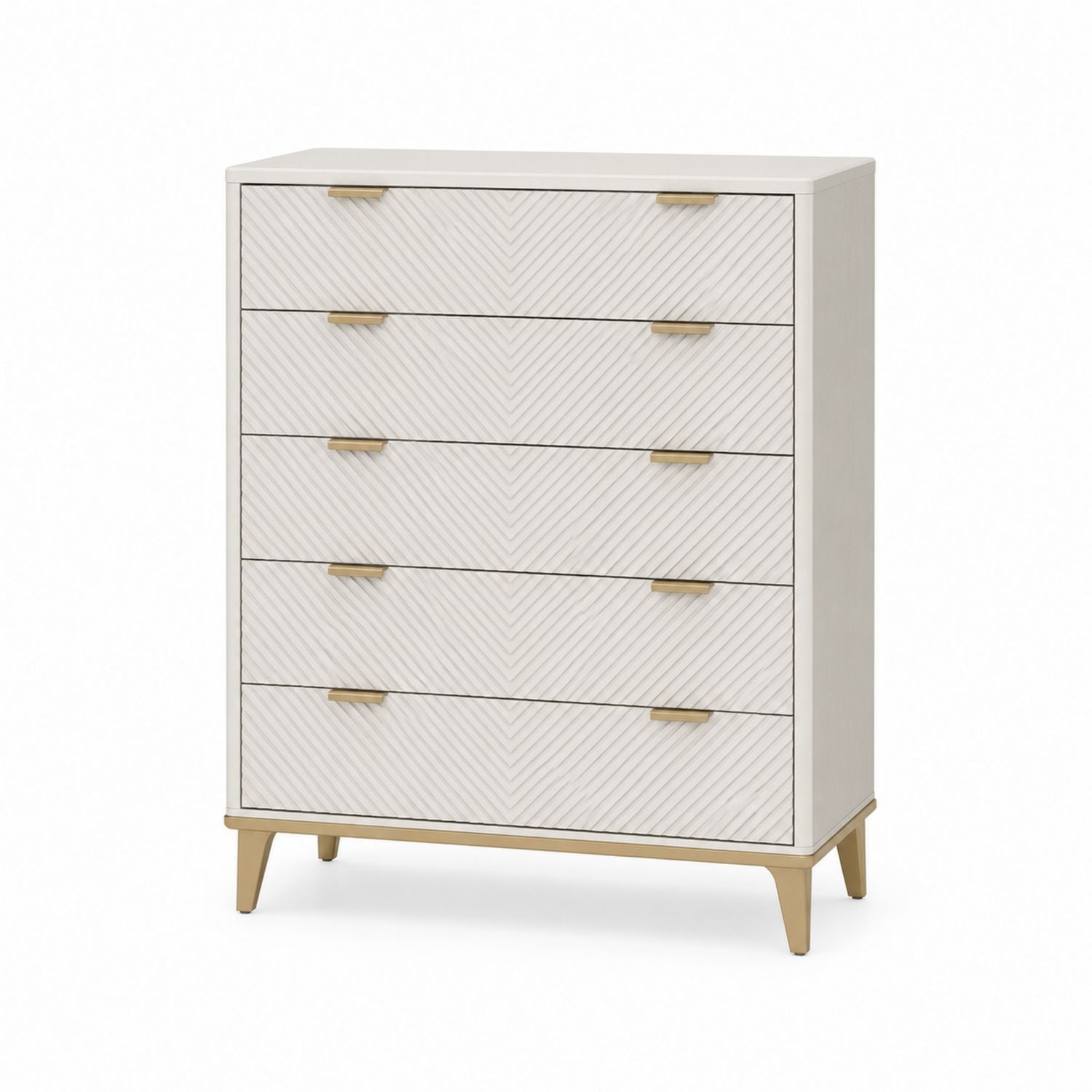 Komoda z 5 szufladami MDF Biała ze Złotymi Nóżkami