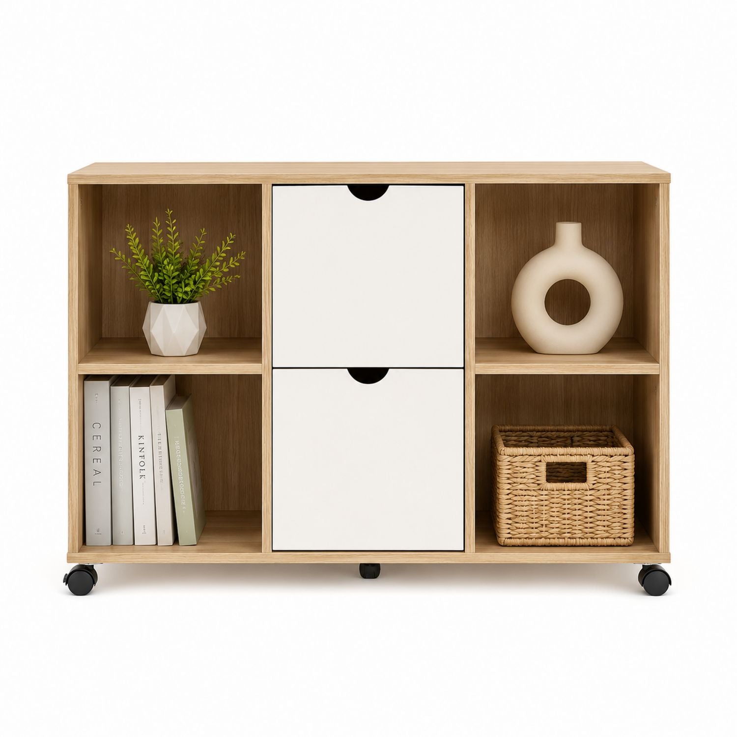 Regał z dwoma szufladami z płyty MDF dąb/biały 85x35x75 cm