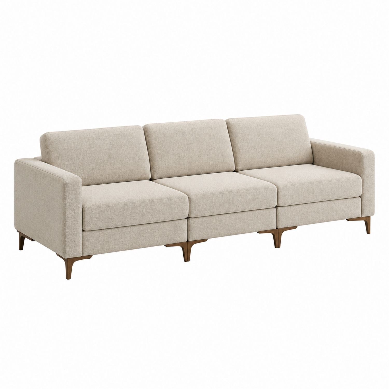 Sofa trzyosobowa tkanina poliester beżowy 220 cm