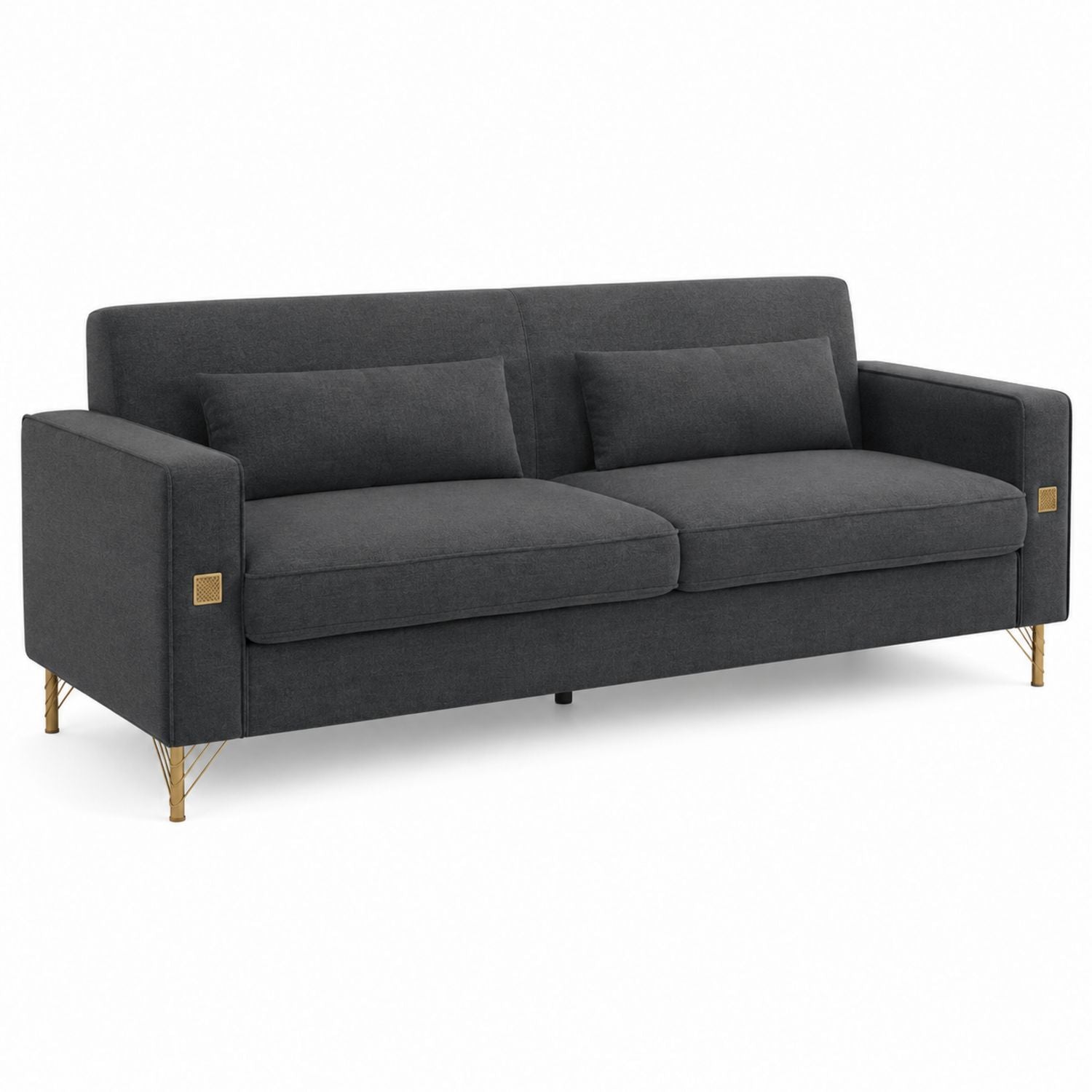 Sofa z tkaniny ciemnoszarej z metalowymi nogami, 220x90x85 cm