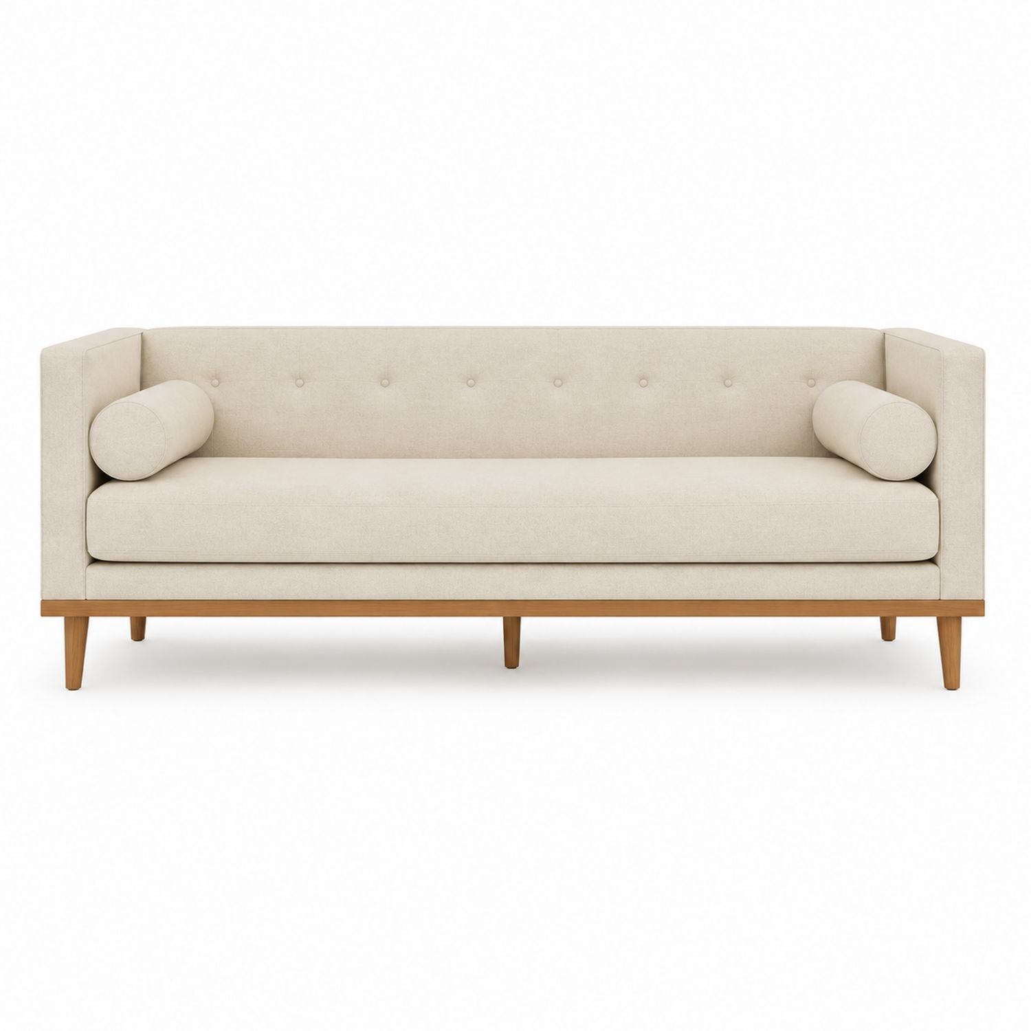 Sofa z tkaniny kremowej z drewnianą ramą 200x80x85 cm